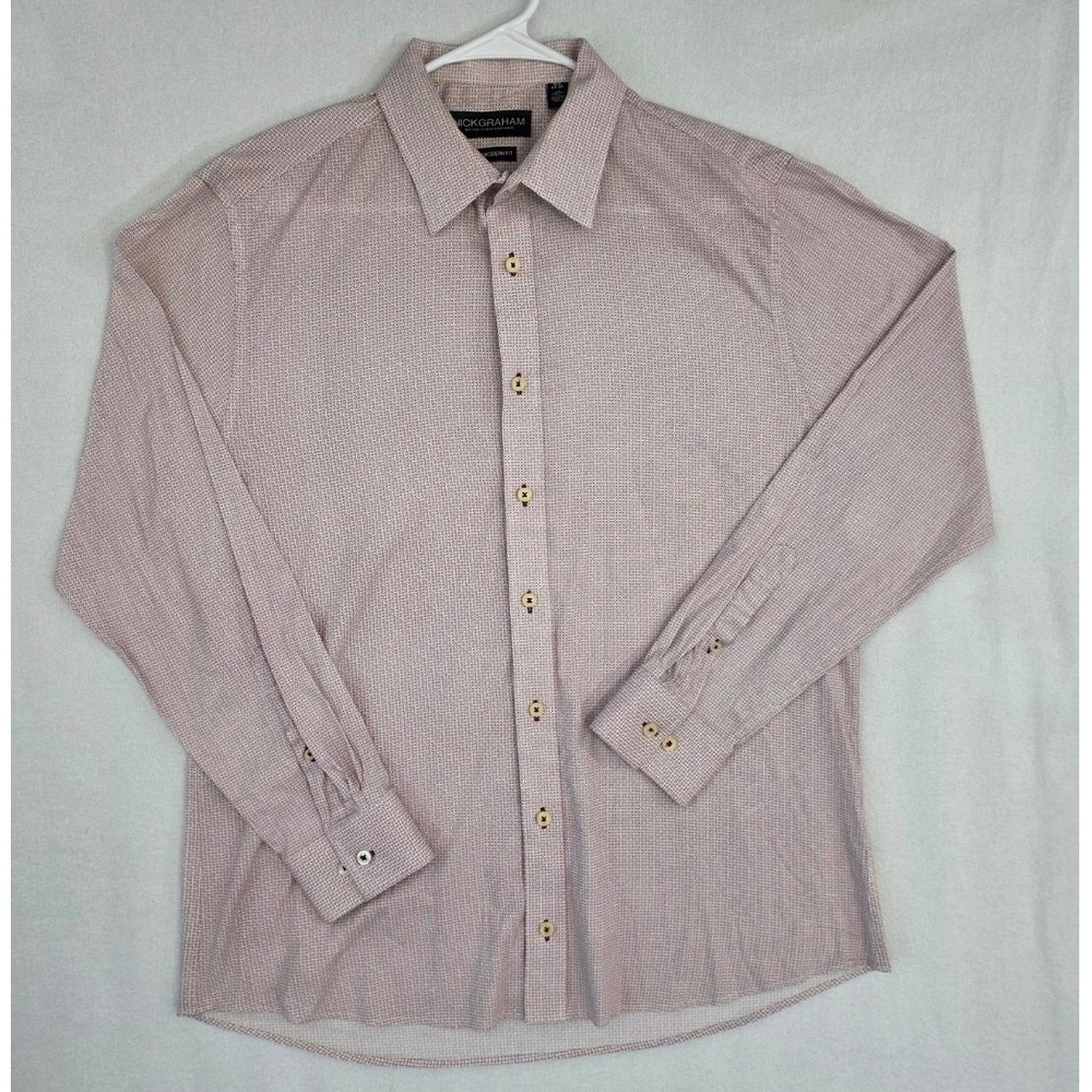 Nick Graham Stretch Modern Fit Shirt 16.5 34-35 Red White Cotton Geometric
